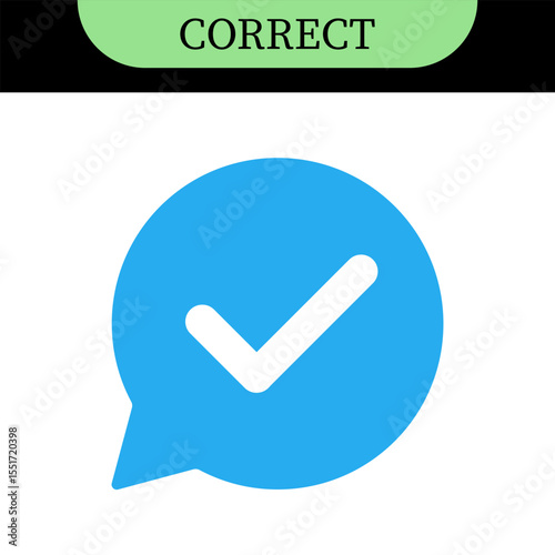 Checkmark or tick mark on speech bubble as a symbol of accept, agree or approval. Icon for app, website and UI. Colorful set of icons, vector illustration