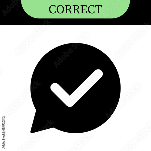 Checkmark or tick mark on speech bubble as a symbol of accept, agree or approval. Icon for app, website and UI. Colorful set of icons, vector illustration