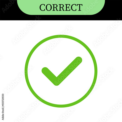 Checkmark or tick mark on speech bubble as a symbol of accept, agree or approval. Icon for app, website and UI. Colorful set of icons, vector illustration