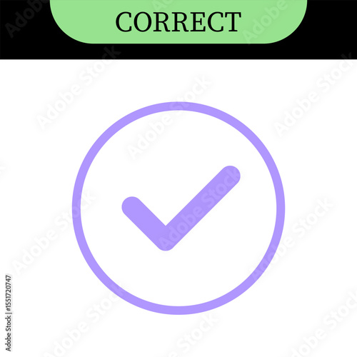 Checkmark or tick mark on speech bubble as a symbol of accept, agree or approval. Icon for app, website and UI. Colorful set of icons, vector illustration