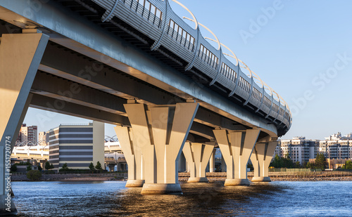 Cityscape photo featuring an overpass road bridge, Saint Petersburg
