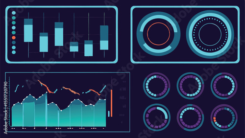 Stock Market Vector Dashboard With Rotating - Botanical Seamless Vector