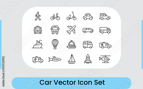 Diverse Transportation Modes Line Icon Set