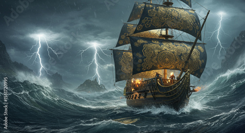 Stormy Seas A Dark Galleon Braving the Tempest