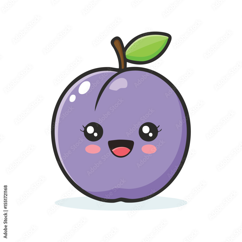 Obraz premium Minimal Flat Vector of Cute Cherry Plum with Bold Black Outline and Happy Expression in Clean Style