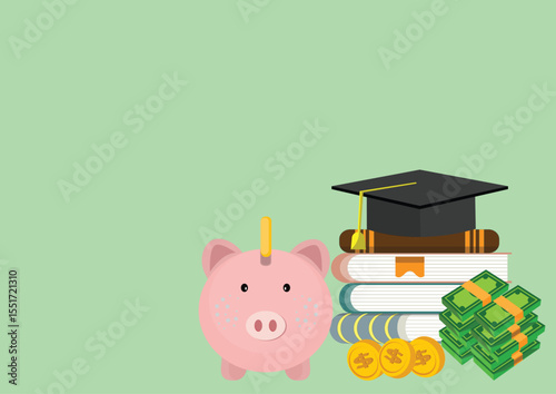 Saving for education.Education savings strategy. Piggy bank, graduation cap.College fund investment

