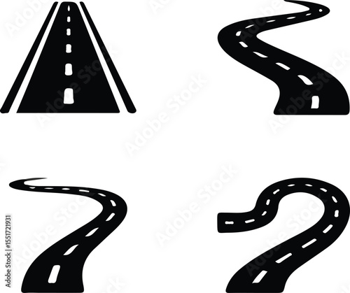 Winding Road Path Icon Set