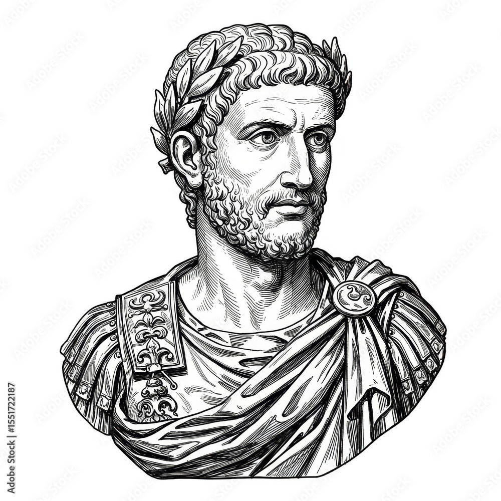Fototapeta premium Illustration of Roman Emperor Bust with Laurel Wreath Transparent Background