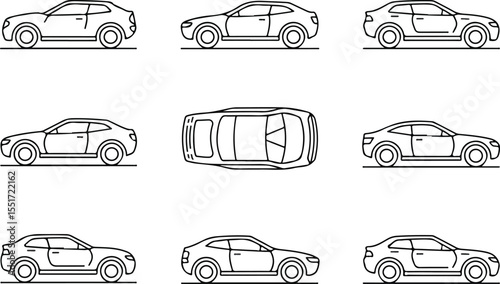 Generic Car Outline Views Vector Set