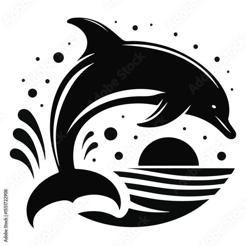 A dolphin silhouette in black and white against a white backdrop