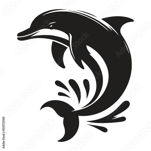 A dolphin silhouette in black and white against a white backdrop