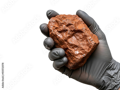 Hand Holding Bauxite Rock Isolated on Transparent Background  Natural Aluminum Ore Mineral Sample in Human Hand