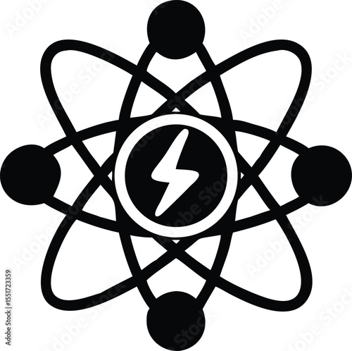 Atom illustration featuring lightning bolt energy icon