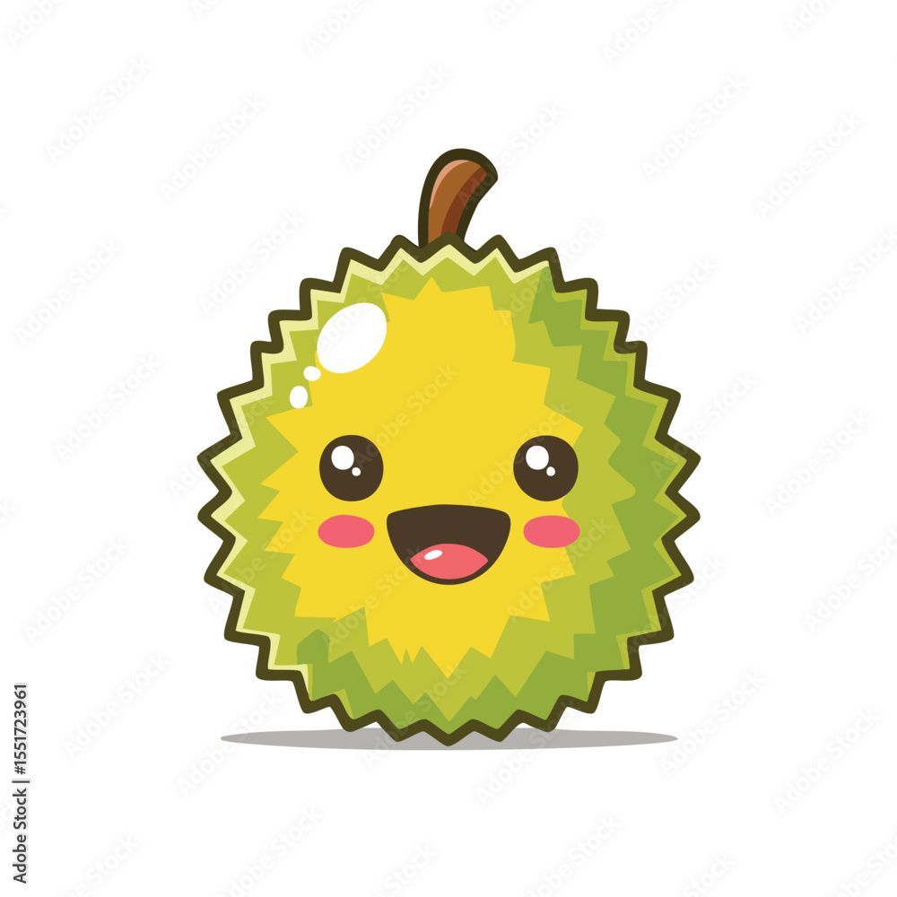 Fototapeta premium Minimal Flat Vector of Cute Durian with Bold Black Outline and Happy Expression Without Gradients