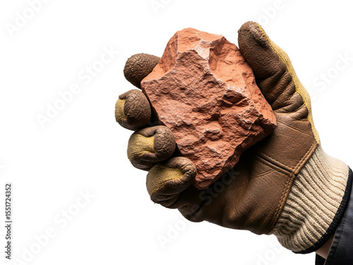 Hand Holding Bauxite Rock Isolated on Transparent Background  Natural Aluminum Ore Mineral Sample in Human Hand
