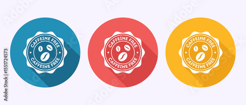 Caffeine free icon design illustration, No caffeine badge sticker label in shadow button design