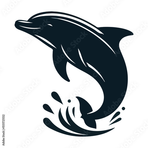A dolphin silhouette in black and white against a white backdrop