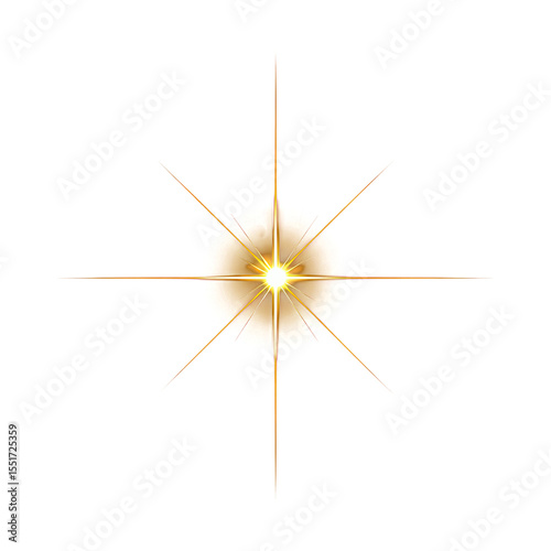 Golden starburst effect graphic, radiating light on a white background.
