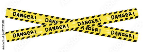 cute hand drawn yellow black warning danger safety alert text word police line cross border kids doodle crayon watercolor illustration clipart vector sticker