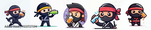 vector of a ninja drinking soda