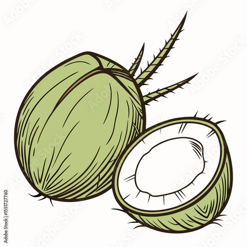 green coconut 3D vector  white background