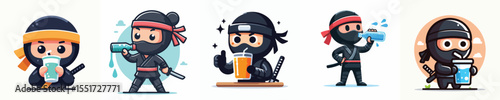 vector of a ninja drinking soda