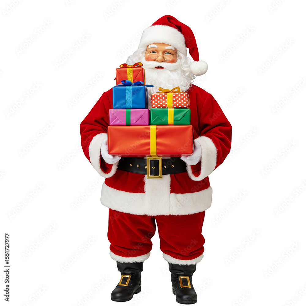 Illustration of Santa Claus Holding Stacked Christmas Gifts on Transparent Illustration of Santa Claus Holding Stacked Christmas Gifts on Transparent
