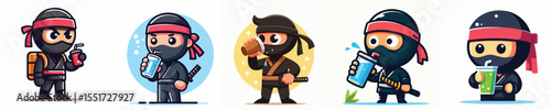 vector of a ninja drinking soda