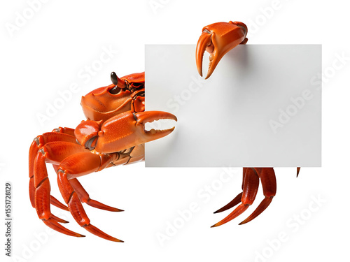 Crab Holding a Signboard or Card Mockup Isolated on Transparent Background  Fun Marine Crustacean Concept for Advertising or Message Display