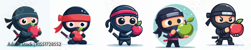 vector of a ninja eating an apple