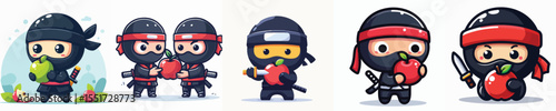 vector of a ninja eating an apple