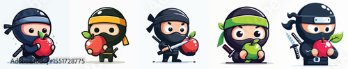 vector of a ninja eating an apple