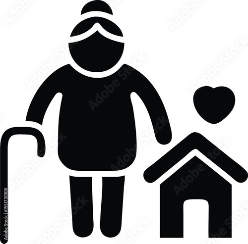 Elderly woman home care heart icon