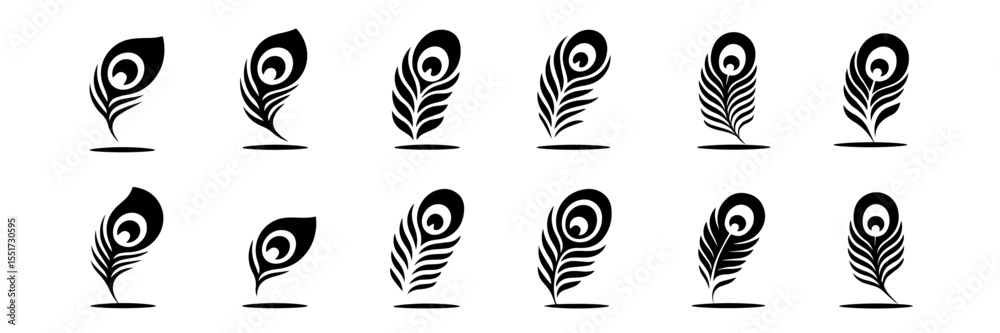 Obraz premium Peacock Feathers Silhouette, Peacock Feathers Logos Set.