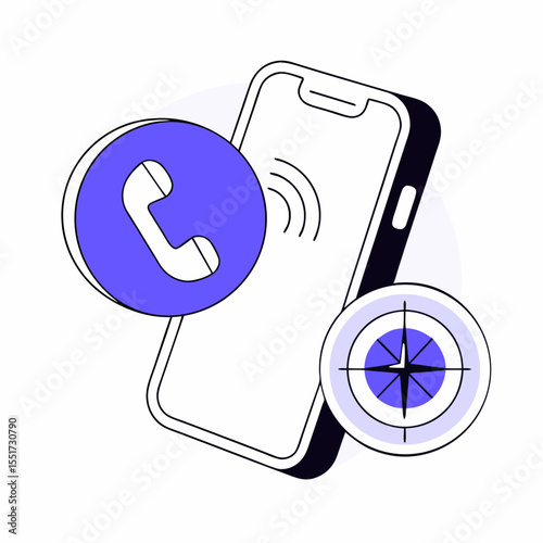 Smartphone with call tracking icon and compass symbol for marketing  