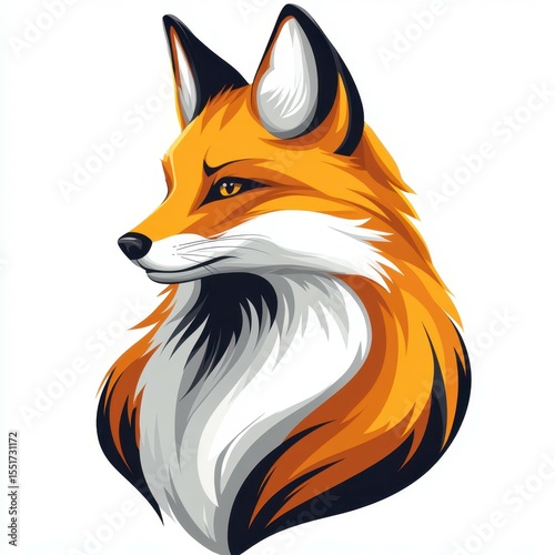 Stylized depiction of a fox with vibrant orange fur and detailed features in a minimalist design style