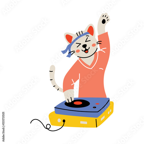 A flat style illustration showing a car music 
