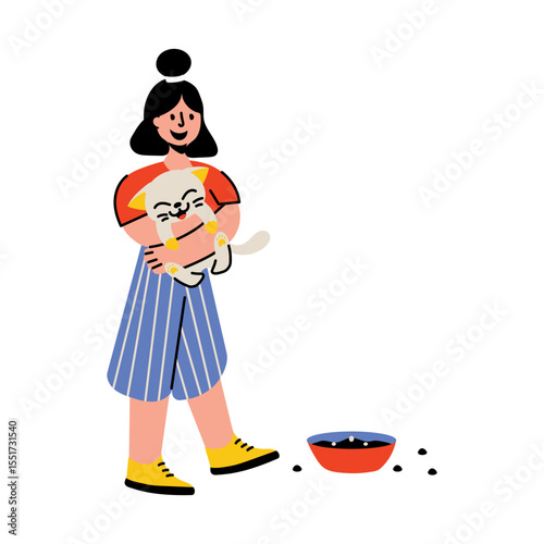 A flat style illustration showing cat food 
