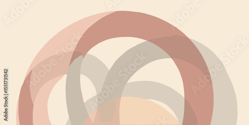 Minimal intersecting arcs in dusty rose, pale gray, and taupe