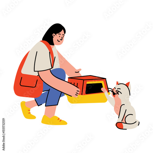 A flat style illustration showing a cat house 
