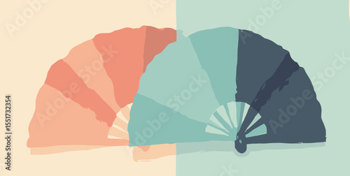 Split-complementary triangle fans in salmon, mint, and charcoal