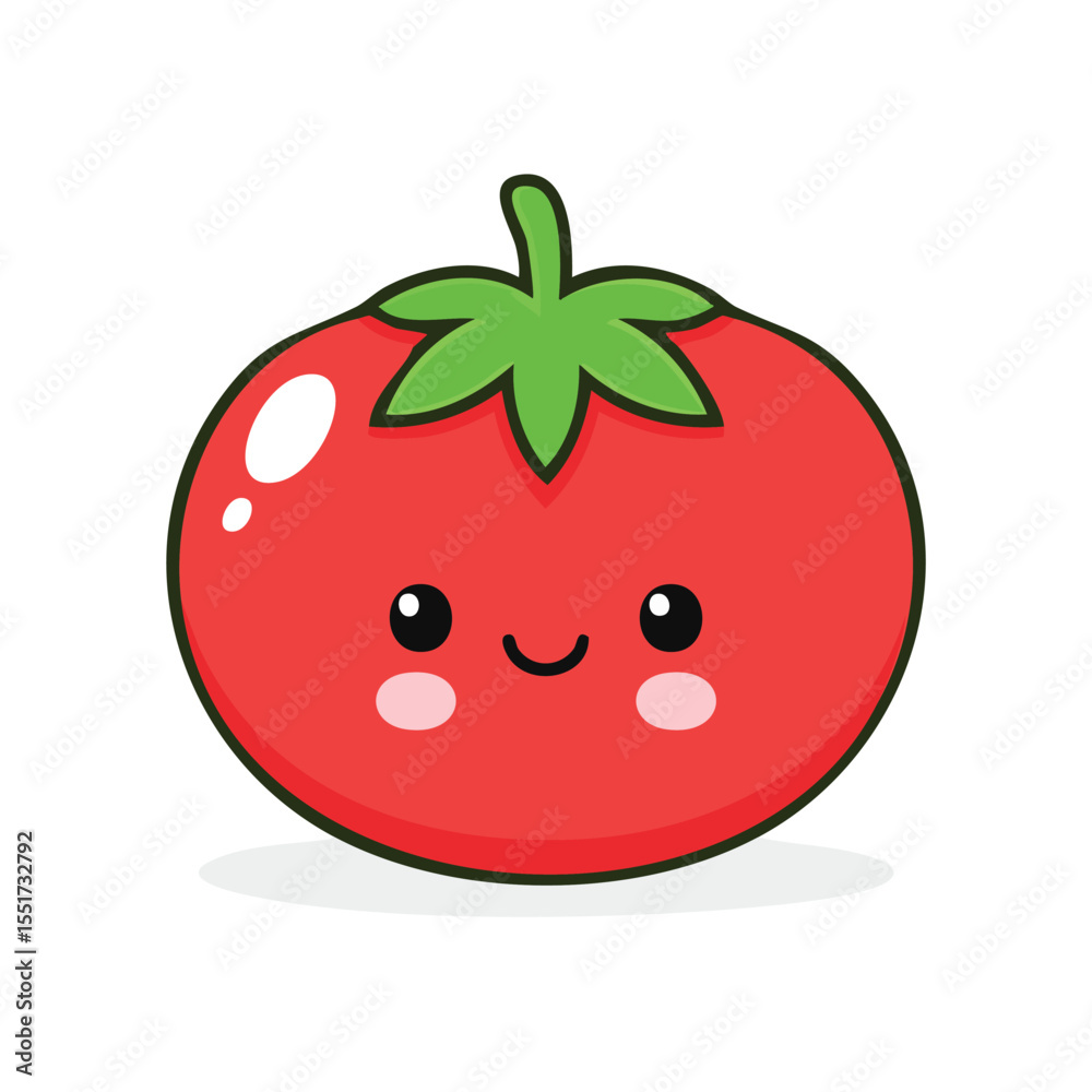 Fototapeta premium Minimal Flat Vector of a Cute Tomato with Bold Black Outline, Happy Expression, No Gradients