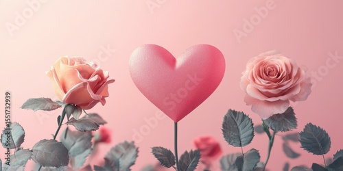 Colorful roses and a heart in a delicate arrangement perfect for romantic occasions