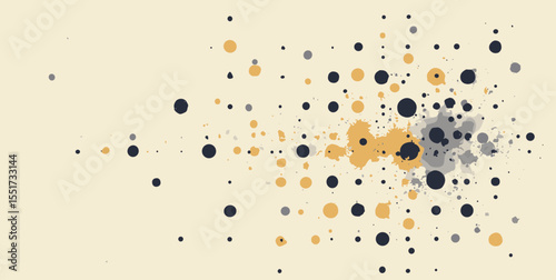 Minimal dot-and-dash matrix in charcoal, white, and ochre