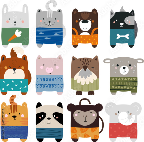 set of animal cartoon clipart for hang tag label - baby fashion and kids wear vector format