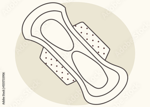 Sanitary napkin illustration, simple line drawing, beige tones, for healthcare websites
