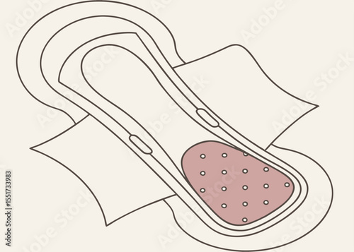 Sanitary napkin illustration, simple line drawing, neutral tones, for medical education
