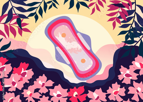 Sanitary pad illustration in floral style, pastel colors, for feminine hygiene awareness campaigns