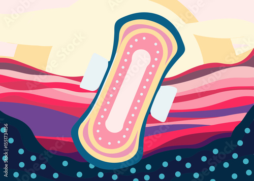 Sanitary pad illustration, colorful abstract style, for feminine hygiene awareness campaigns