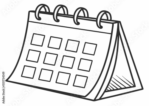 Desk calendar illustration, black and white, for scheduling and planning